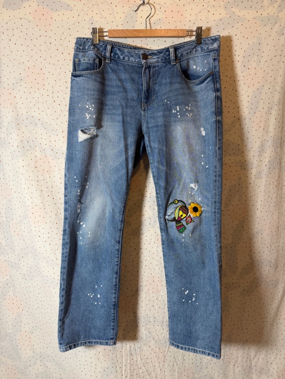 CAbi #5884 Boyfriend Blue Jeans with added knee patches